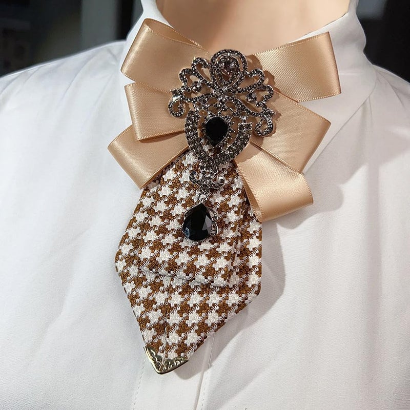 Dtja Men's Teardrop Rhinestone Bow Pre-Tied Brooch for Unisex Elegant Crystal Satin Fabric Houndstooth Ribbon Neck Tie Brooches Lapel Pins Wedding Prom Party Costume Bow Tie - Image 1